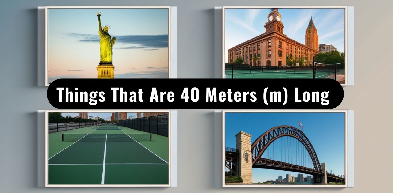 Comparative visualization of 12 objects measuring 40 meters in length