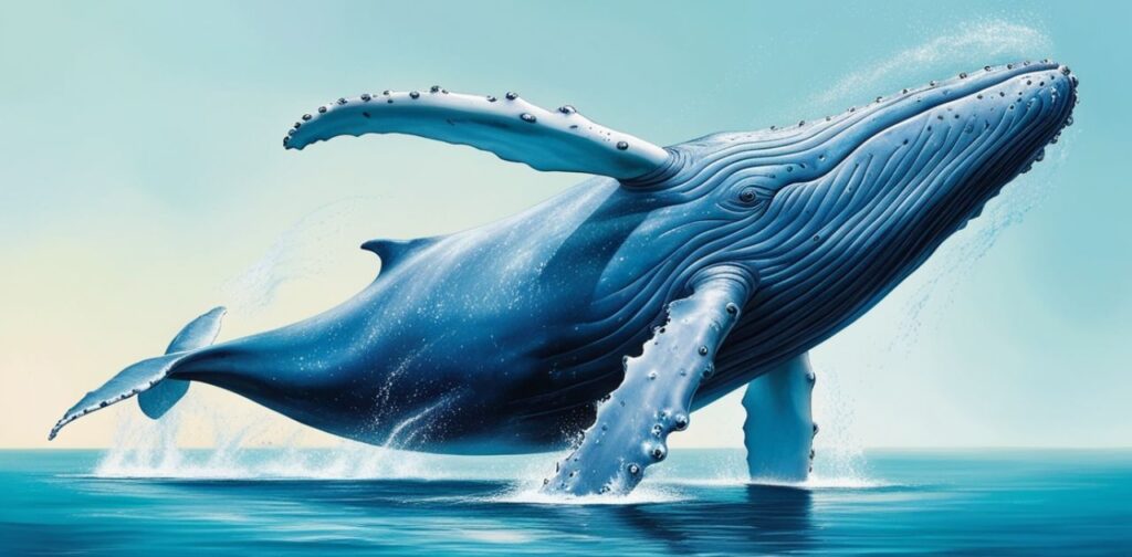 Blue whale swimming, representing marine creature's impressive 70-foot length