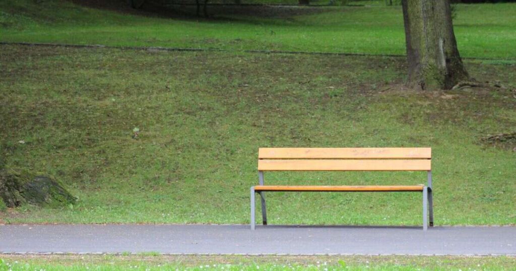 Five Park Benches Lined Up - 25 Feet Measurement