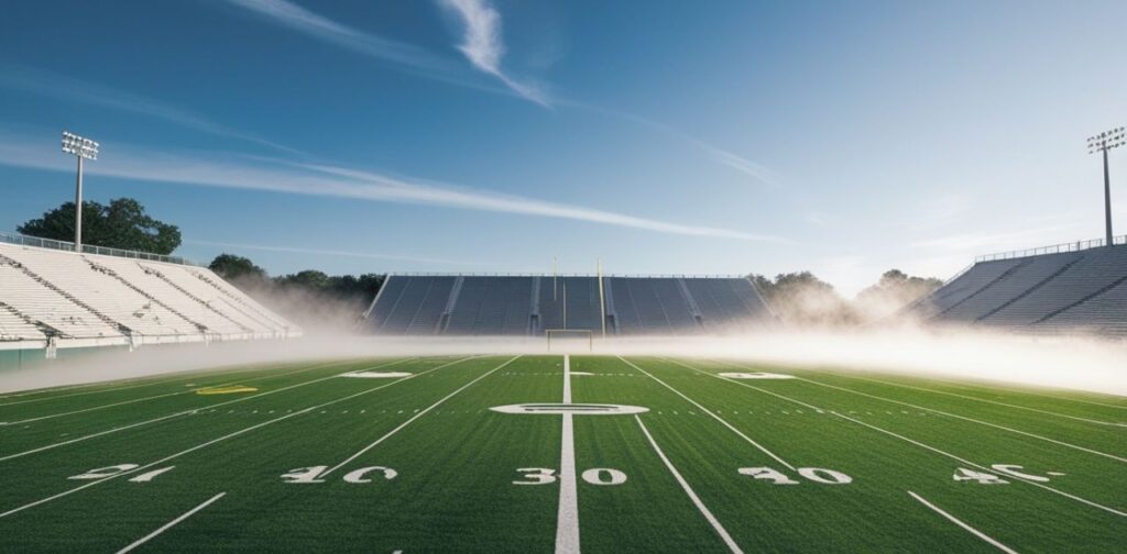 Standard football field demonstrating comprehensive 300-foot length measurement