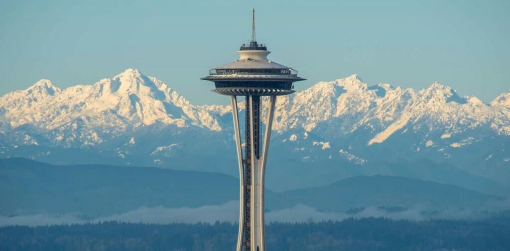 Space Needle architectural illustration showing 300-foot height proportion