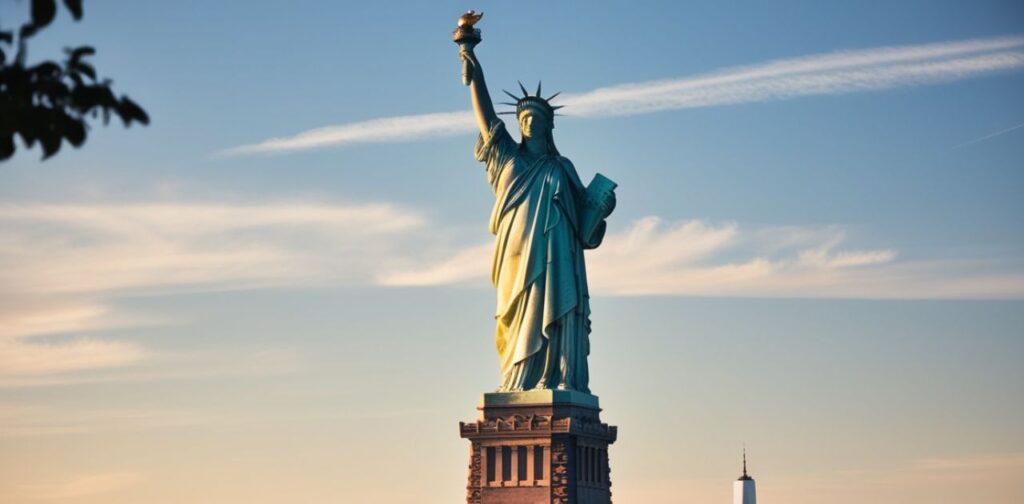 Iconic Statue of Liberty highlighting its impressive 300-foot dimensional scale