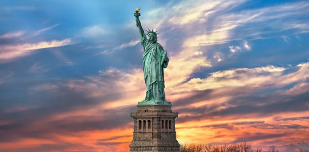 Statue of Liberty pedestal highlighting its 70-foot architectural height